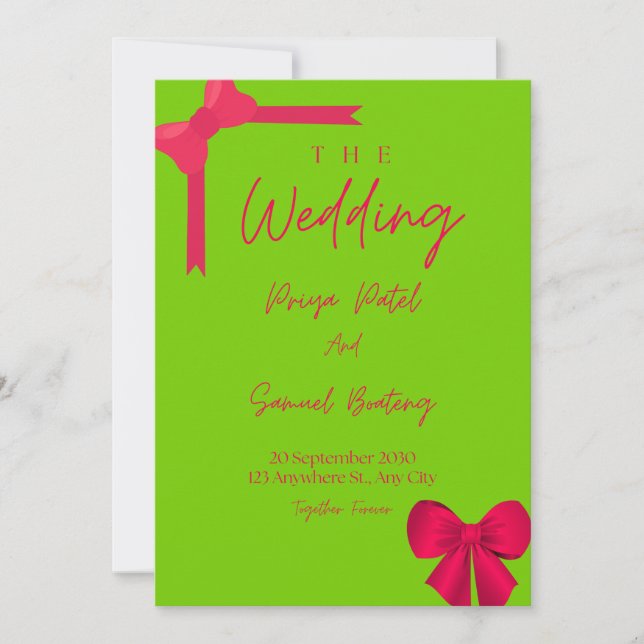 Modern Coquette Ribbon Wedding Invite (Front)