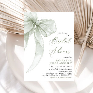 Modern Coquette Sage Green Bow Bridal Shower Invitation