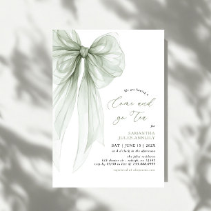 Modern Coquette Sage Green Bow Bridal Tea Invitation