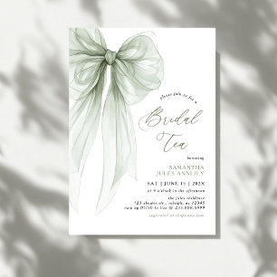 Modern Coquette Sage Green Bow Bridal Tea Invitation