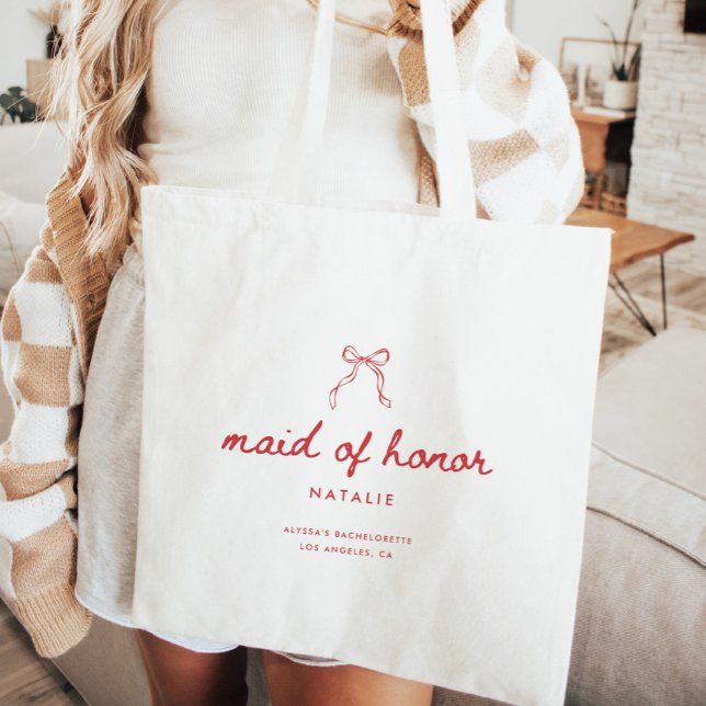 Modern Coquette Script Custom Maid of Honour Tote Bag (Creator Uploaded)