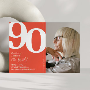 Modern Coral 90th Birthday Photo Invitation