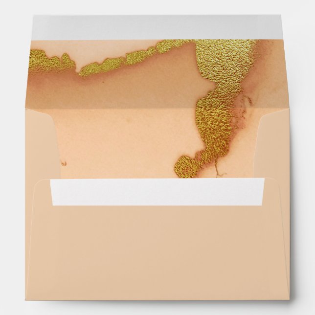 Modern Coral Abstract 💡 Inky Oil Wedding  Envelope (Back (Bottom))