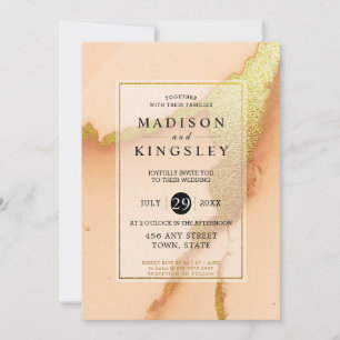 Modern Coral Abstract 🌸 Inky Oil Wedding Invitation