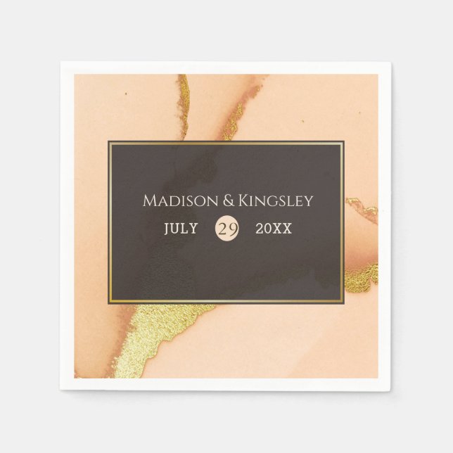 Modern Coral Abstract 💡 Inky Oil Wedding  Napkin (Front)