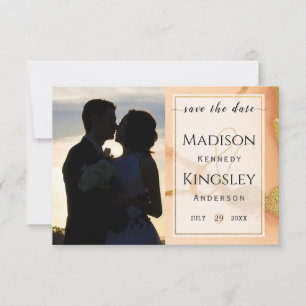 Modern Coral Abstract 💡 Inky Oil Wedding  Save The Date