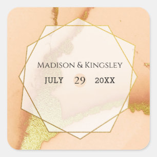 Modern Coral Abstract 💡 Inky Oil Wedding Square Sticker