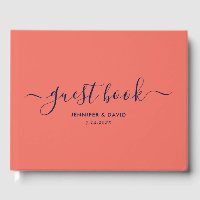 Modern Coral and Navy Blue Wedding Guest Book