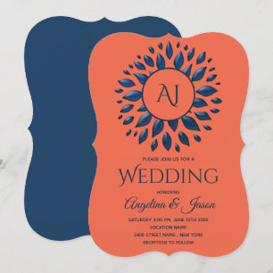 Modern Coral and Navy Blue Wedding Invitation