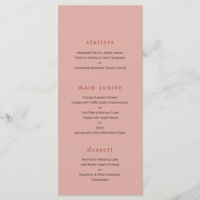 Modern Coral and rust Wedding menu (Front)