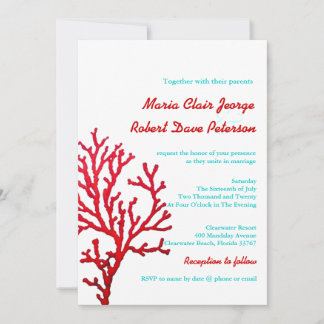 Modern Coral Beach Destination Wedding Invitation