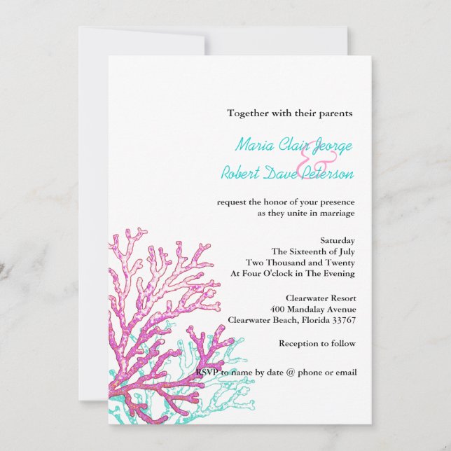 Modern Coral Beach Destination Wedding Invitation (Front)