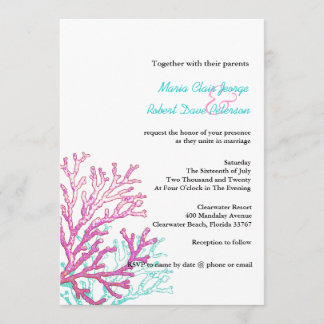 Modern Coral Beach Destination Wedding Invitation