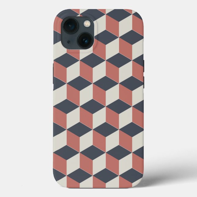 Modern Coral Blue Geometric Pattern Case-Mate iPhone Case (Back)
