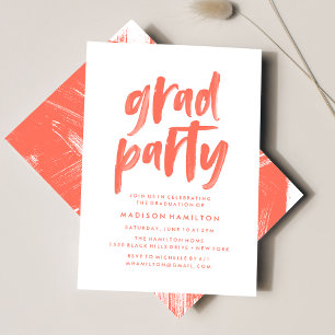 Modern Coral Brush Script Graduation Party Invitation