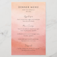 Modern Coral Coastal Chic Elegant Wedding Menu