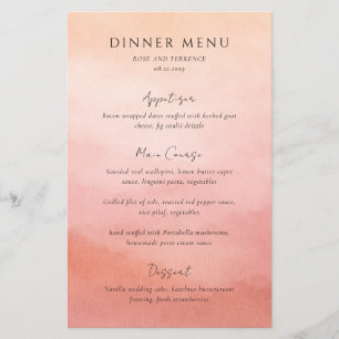 Modern Coral Coastal Chic Elegant Wedding Menu