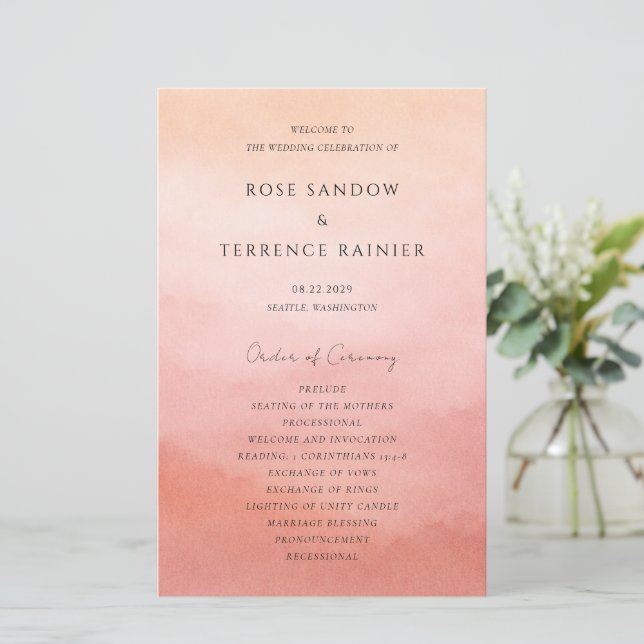 Modern Coral Coastal Chic Elegant Wedding Program (Standing Front)