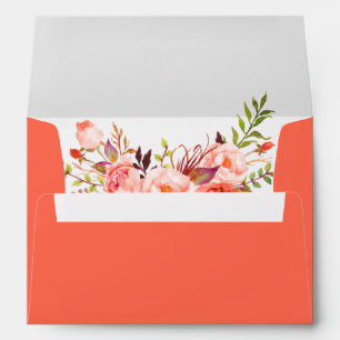 Modern Coral Elegant Watercolor Floral Wedding Envelope