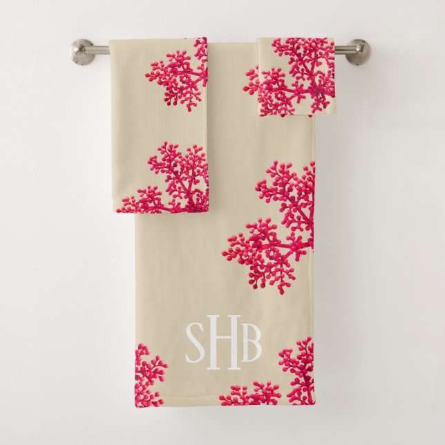 Modern Coral Floral Buds Bath Towel Set (Insitu)