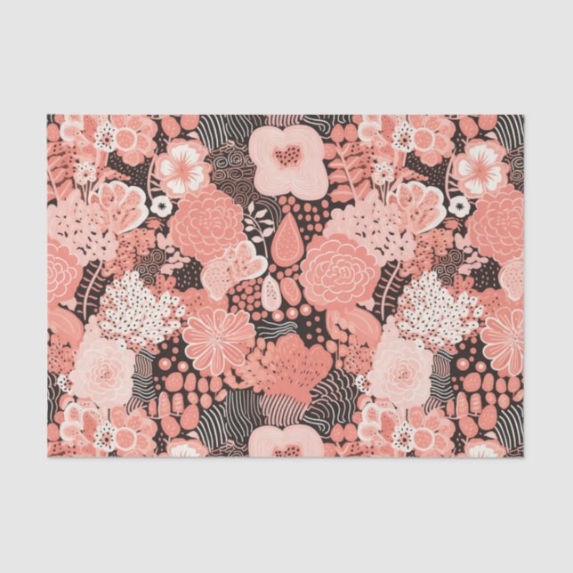 Modern Coral Floral Patterned Tissue Paper (Front)