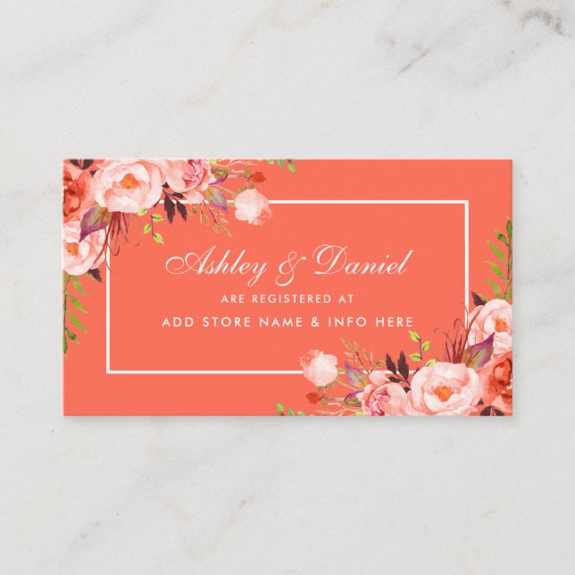 Modern Coral Floral Wedding Registry Insert Card (Front)