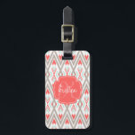 Modern Coral Geometric Tribal Aztec Personalised Luggage Tag<br><div class="desc">Stylish aztec tribal inspired geometric pattern in shades of coral, aqua blue and taupe brown. Modern and elegant, it features your name and monogram. Feel free to personalise it as you want! Some elements by Valeriane Digital. ***PLEASE NOTE that if you change the font or size of the font, it...</div>