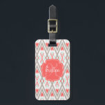 Modern Coral Geometric Tribal Aztec Personalised Luggage Tag<br><div class="desc">Stylish aztec tribal inspired geometric pattern in shades of coral, aqua blue and taupe brown. Modern and elegant, it features your name and monogram. Feel free to personalise it as you want! Some elements by Valeriane Digital. ***PLEASE NOTE that if you change the font or size of the font, it...</div>