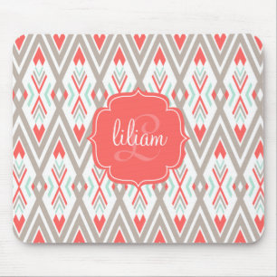 Modern Coral Geometric Tribal Aztec Personalised Mouse Mat