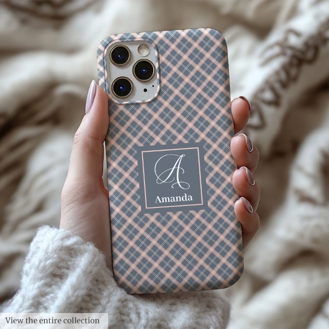 Modern Coral Grey iPhone Case Chic Name Organiser (Modern Coral Grey iPhone Case Chic Name Organizer)