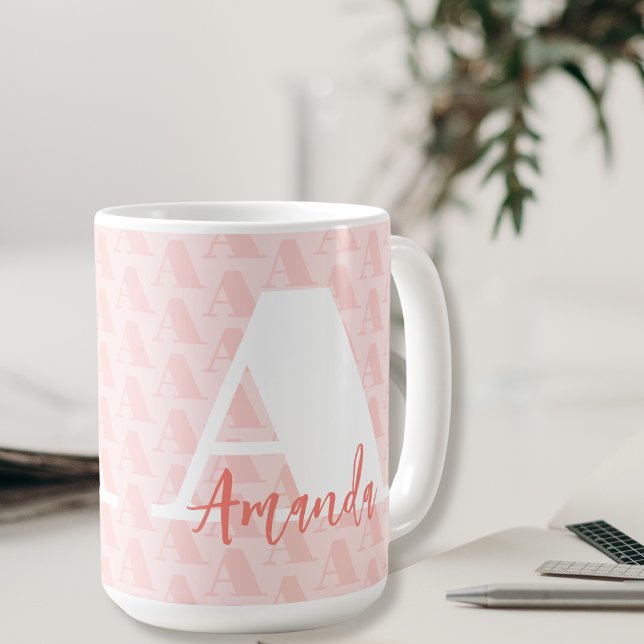 Modern Coral Initial Bold White Letter Script  Coffee Mug (Creator Uploaded)