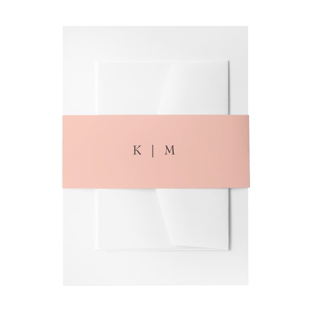 Modern Coral Monogrammed Minimalistic Invitation Belly Band (Front Example)