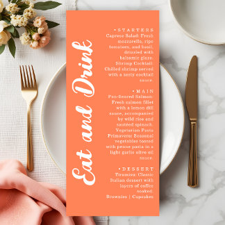Modern Coral Orange Eat and Drink Wedding Menu
