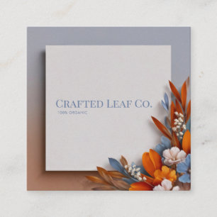 Modern Coral Orange Floral Teal Geometric Square Business Card