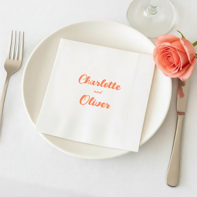 Modern Coral Orange Script Wedding  Napkin (Creator Uploaded)