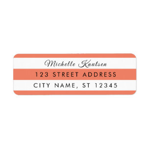 Modern Coral Peach Girly Striped Address Labels  