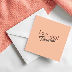 Modern Coral Peach Love and Thanks Wedding Thank You Card