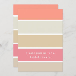 Modern Coral Peach Tan Colour Block Bridal Shower Invitation