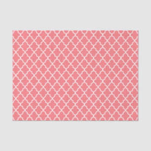 Modern Coral Pink and White Moroccan Quatrefoil Tissue Paper