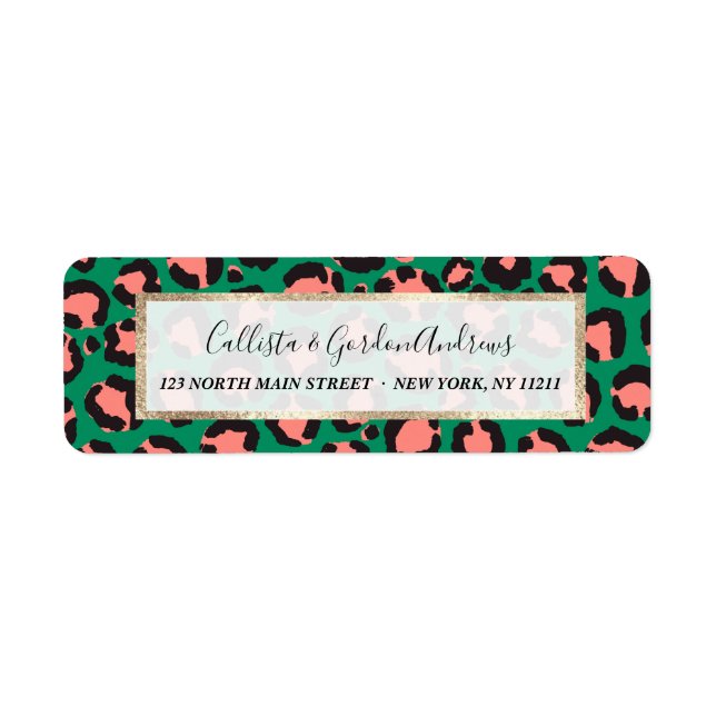 Modern Coral Pink Black Green Leopard Animal Print (Front)