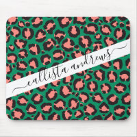 Modern Coral Pink Black Green Leopard Animal Print