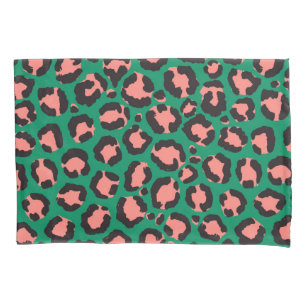 Modern Coral Pink Black Green Leopard Animal Print Pillowcase