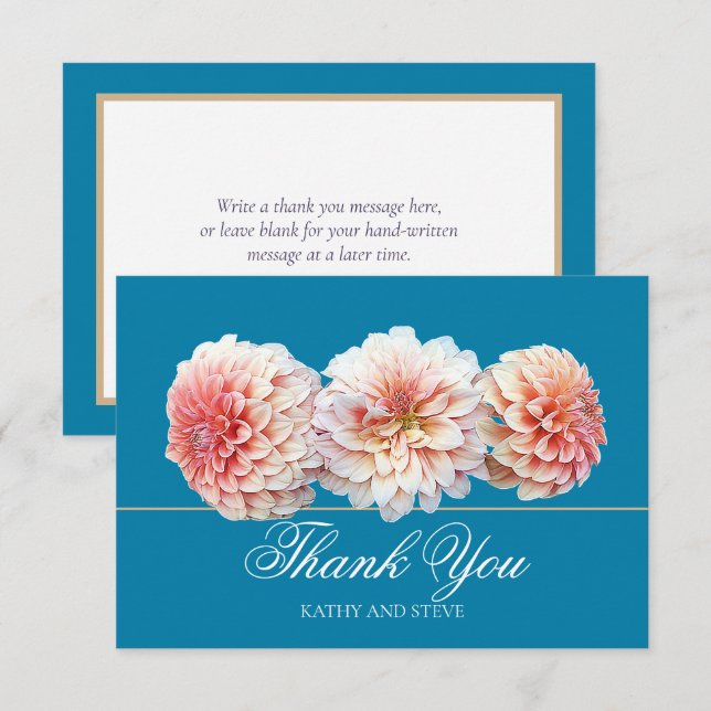 Modern Coral Pink Dahlia Bridal Shower Thank You Card (Front/Back)