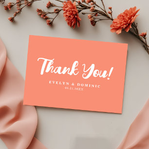 Modern Coral Pink Elegant Script Wedding Thank You Card