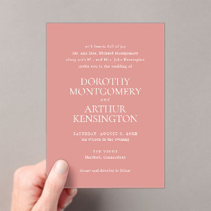 Modern Coral Pink Elegant Wedding Acrylic Invitations