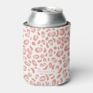 Modern Coral Pink Leopard Pattern Can Cooler