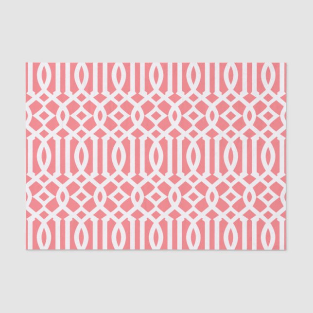 Modern Coral Pink Moroccan Trellis Pattern Tissue Paper (Front)