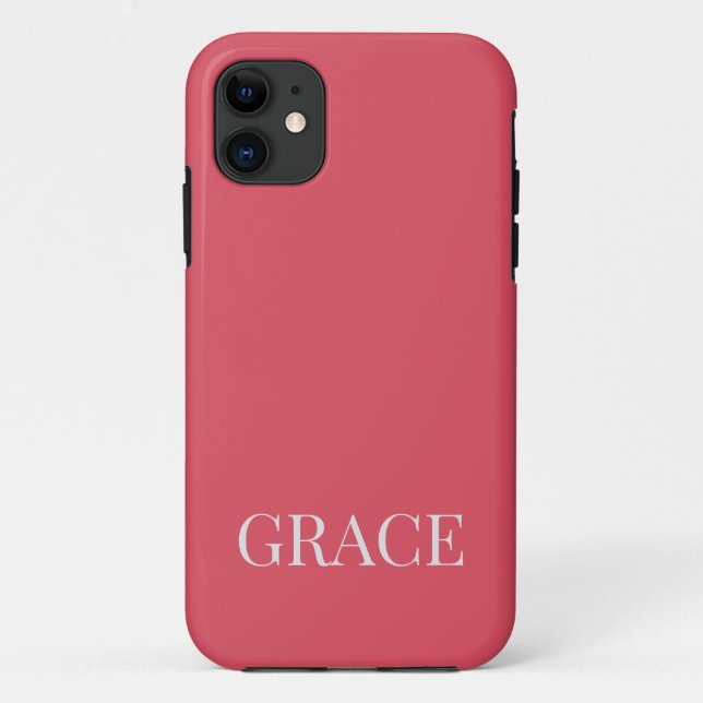 Modern Coral Pink Personalized Name Custom Case-Mate iPhone Case (Back)