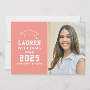 Modern Coral Pink Photo Graduation Party Invitation