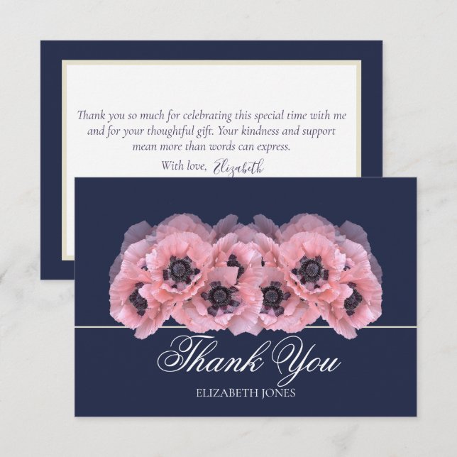 Modern Coral Pink Poppy Bridal Shower Thank You Card (Front/Back)